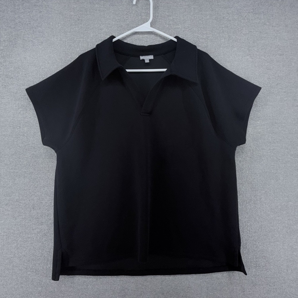 T by Talbots Short Sleeve Top Women Size XL Black V Neck Casual